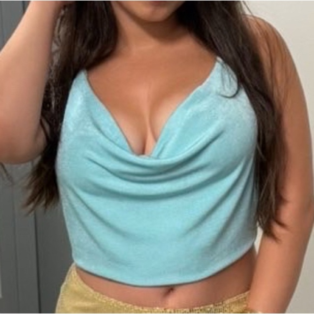 Blue halter going out top